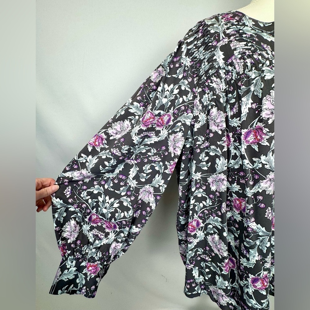 NWT Lane Bryant Peasant Top Tunic Black Purple Floral Balloon Sleeves Sz 24 Boho - Picture 5 of 11